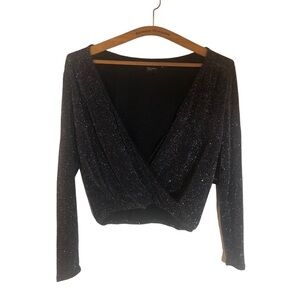 NWT Black With Multi Glitter Plunge Blouse by Free Press Clothing Size S